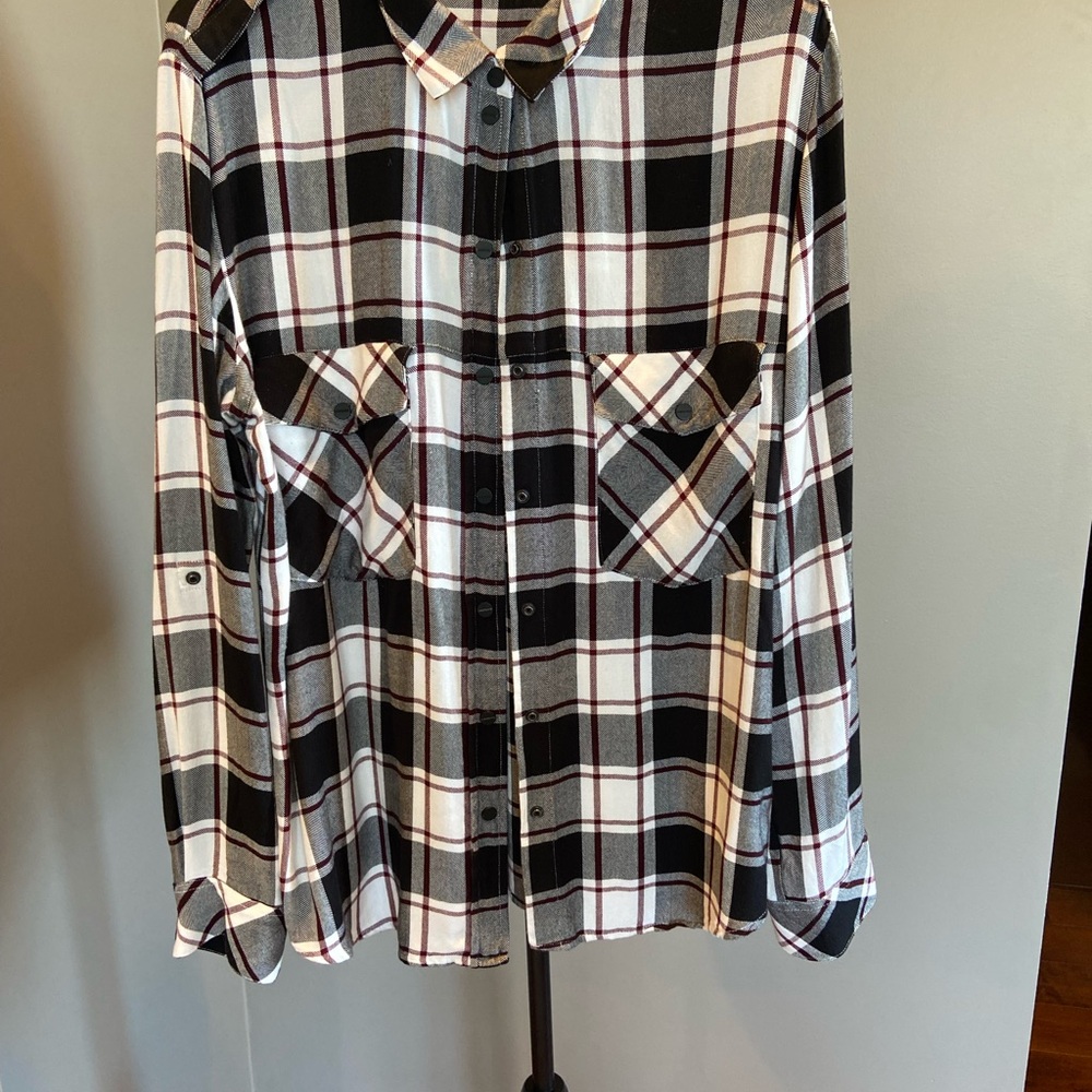 Sanctuary Boyfriend Shirt in Black, White, and Red Plaid
